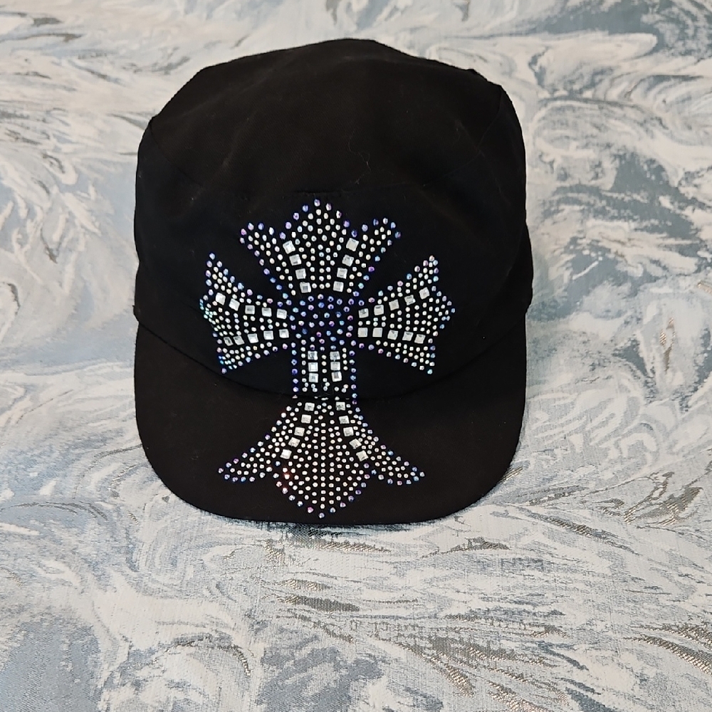 Black Rhinestone Cross Women's Hat